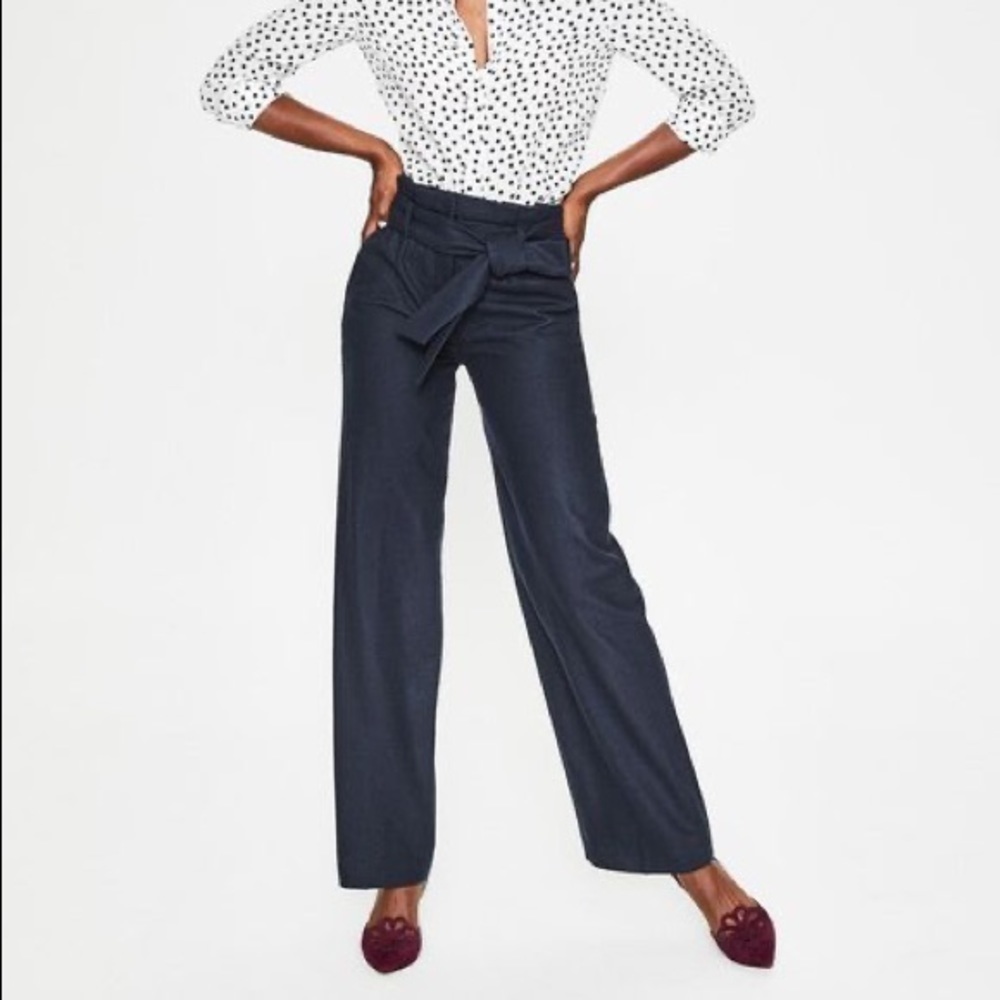 Boden Navy Wool Blend Tie-Waist Wide Leg Pants Size 14